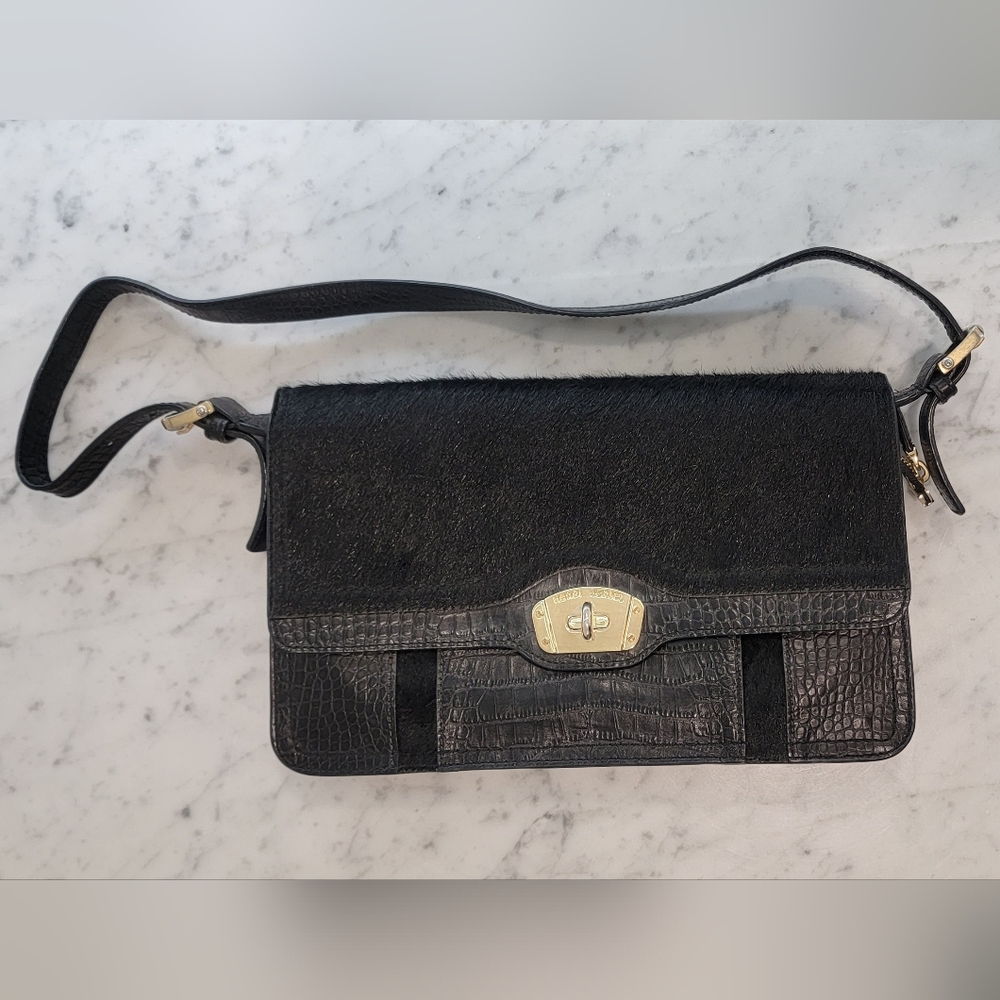 Henri Bendel Limited Edition Black & Gold Crocodile Leather & Hide Bag/Clutch